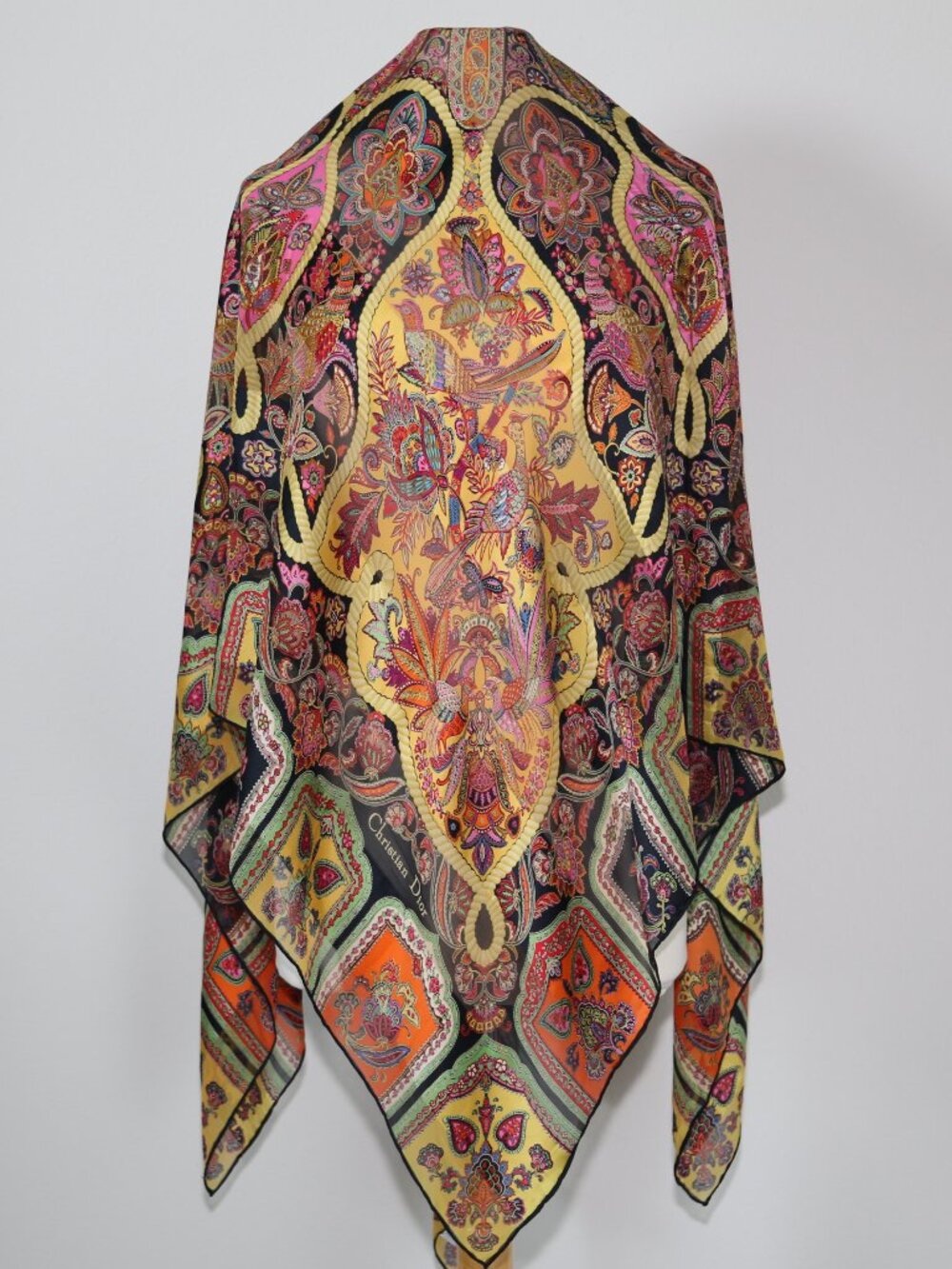 One of kind Auth Italy made Christian Dior Large silk scarf PHEASANT PAISLEY vtg